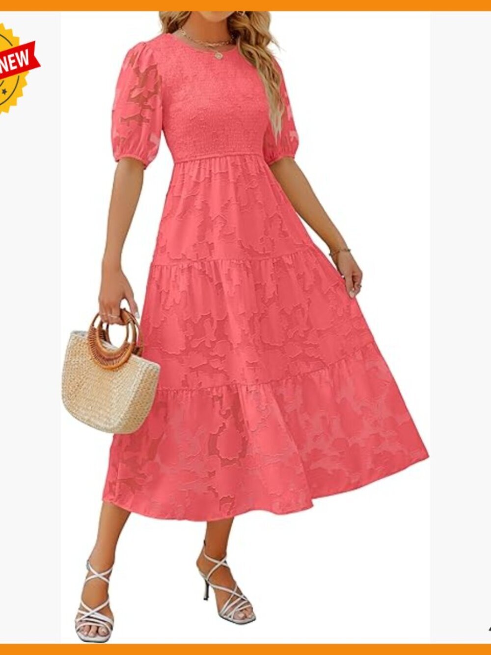 Floral Lace Maxi Dress with Puff Sleeves, Smocked Bodice, Tiered Skirt
